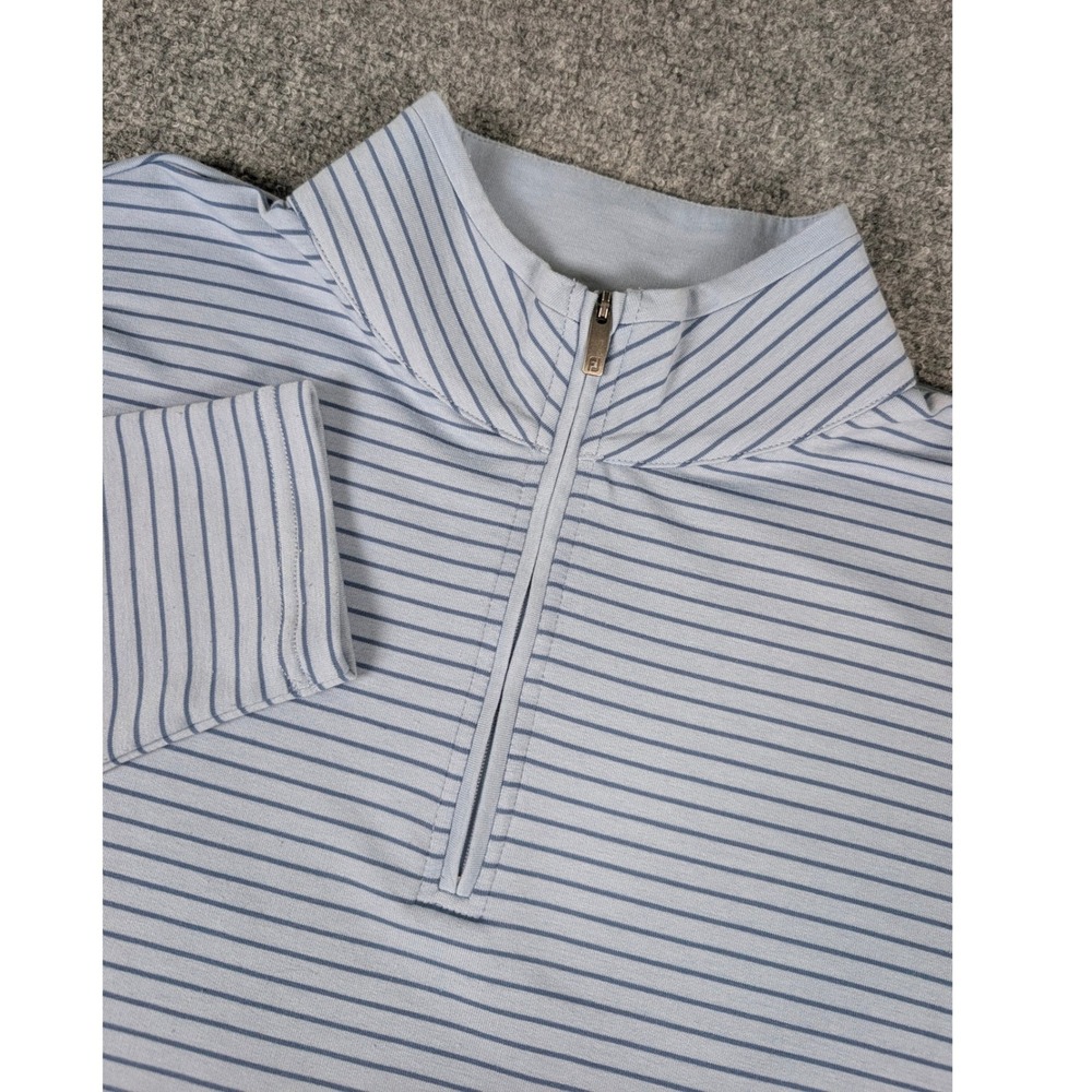 FootJoy French Terry 1/4 Zip Pullover Mens M Blue Striped Performance Golf Shirt